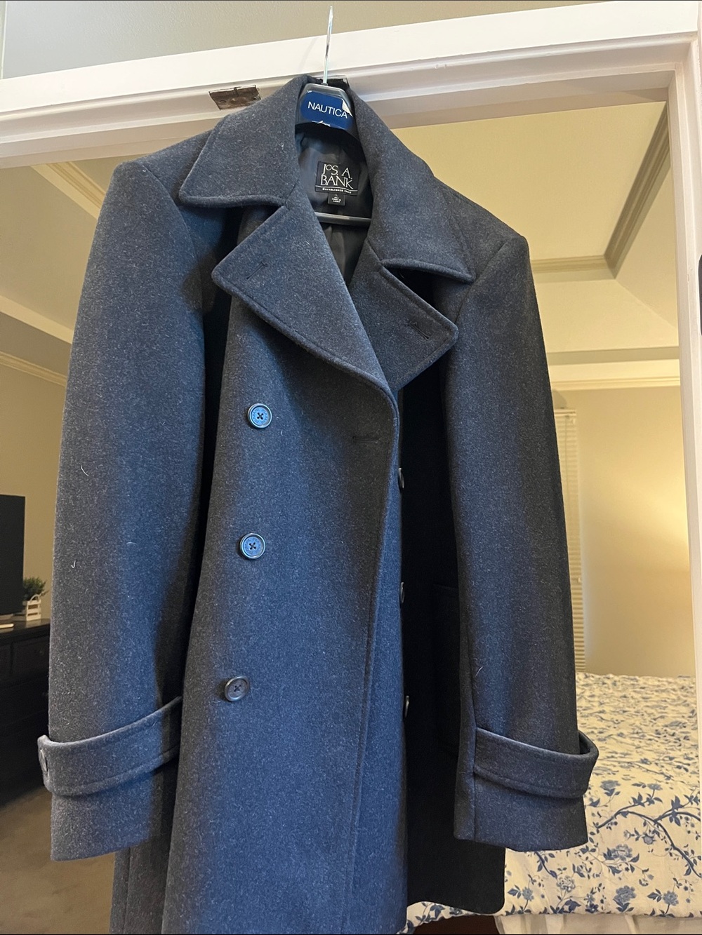 Jos. A. Bank Navy Double-Breasted Wool Peacoat